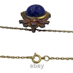Antique Vintage Art Nouveau Argent Or Laver Lapis Spinelle Collier Diamant 5.8g