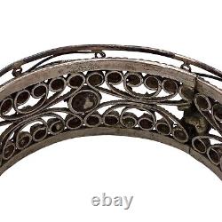 Antique Vintage Art Nouveau Argent Sterling Coupe Acier Bracelet Ensemble 67.6g