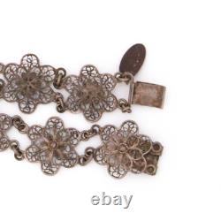 Antique Vintage Art Nouveau Argent Sterling Filigrane Floral Bracelet Chaîne 9g