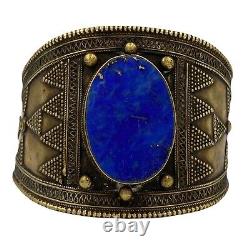 Antique Vintage Art Nouveau Laiton Afghan Kuchi Lapis Lazuli Manchette Bracelet