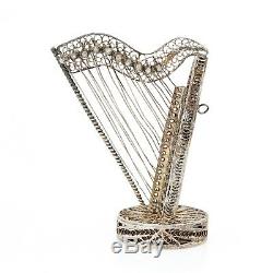 Antique Vintage Art Nouveau Sterling 800 Argent Harpe Filigrane Cannetille