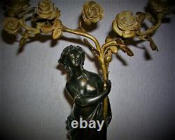 Antique Vintage Bronze Laiton Français Art Nouveau semi-NUDE LADY figurées Lampe