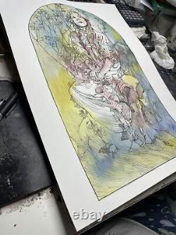 Aquarelle COA Original Art Vintage Nouveau Femme 12 pouces x 16 pouces A3