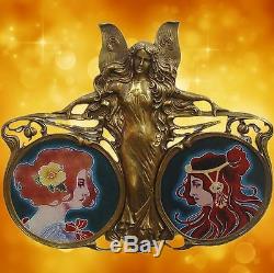 Art Nouveau Bronze Ange Sculpture Porcelaine Assiette Vintage Décoration Cadeau