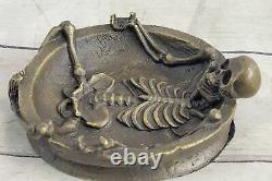 Art Nouveau Bronze Femelle Figurine Vintage Cendrier Squelette En Amour Cadeau