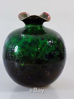 Art Nouveau Designer Vase Dickwandiges Verre Vert Bleu Art Verre Vintage 20. JHD