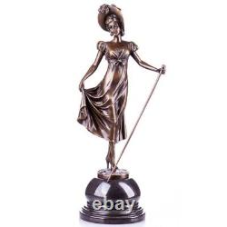 Art Nouveau bronze figure of a lady with walking stick Vintage