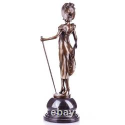 Art Nouveau bronze figure of a lady with walking stick Vintage