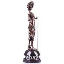 Art Nouveau bronze figure of a lady with walking stick Vintage