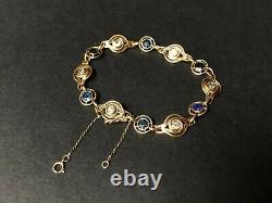 Art nouveau 18k gold chain bracelet fancy links vintage diamond sapphire