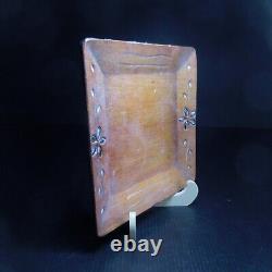 Assiette plate vide-poche carré bois marron vintage art nouveau fait main N7301