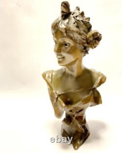 BUSTE FEMME bronze ART NOUVEAU signé VAN DER STRAETEN fondeur vintage antique