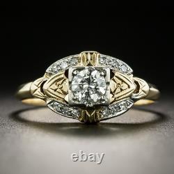 Bague Antique Art Déco Vintage Or Jaune 14K Plus Diamant Simulé Rond 1.5Ct