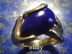 Bague Vintage Or 18k 750 + Lapis Lazuli Art Nouveau / Déco 7,09g T59