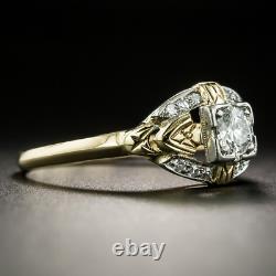 Bague de mariage Art déco vintage en or jaune 14 carats avec diamant simulé