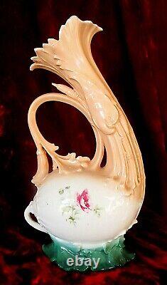 Beau Vase Vintage Inhabituel Art Nouveau Porcelaine Roses Autriche