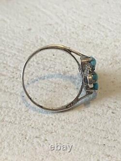 Belle Bague Ancienne Art Nouveau Argent Turquoises Antique Vintage Silver Ring