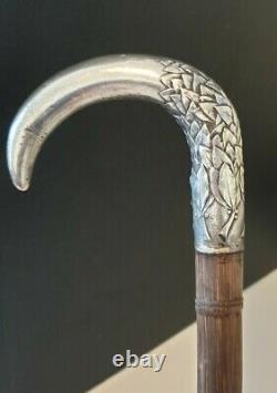 Belle Canne de Marche Argent Art Nouveau. Vintage Sterling Silver Walking Stick
