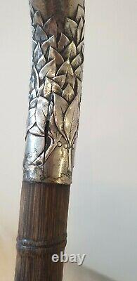 Belle Canne de Marche Argent Art Nouveau. Vintage Sterling Silver Walking Stick
