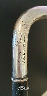 Belle Canne de Marche Argent Massif. Vintage Sterling Silver Walking Stick