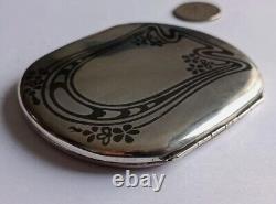 Boîte à Cigarettes Art Nouveau Argent 900 Niello Antique Silver Box Jugendstil