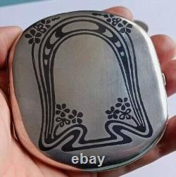 Boîte à Cigarettes Art Nouveau Argent 900 Niello Antique Silver Box Jugendstil