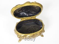Boîte à bijoux vintage antique Art Nouveau 5,5 pouces or Ormolu rose