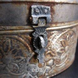 Boite coffret métal gris argent rouille vintage art déco maison collection N7450
