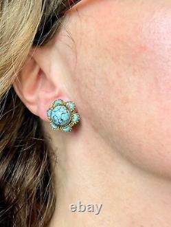 Boucles d'oreilles clip vintage avec pierre turquoise, bijoux Art Nouveau