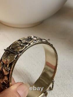 Bracelet Ancien Art Nouveau Plaqué Or Jonc Manchette Vintage Gold Plated Bangle
