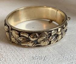 Bracelet Ancien Art Nouveau Plaqué Or Jonc Manchette Vintage Gold Plated Bangle