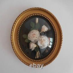 Cadre miniature médaillon roses blanches fait main vintage Belle époque N4382