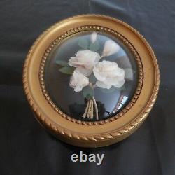 Cadre miniature médaillon roses blanches fait main vintage Belle époque N4382
