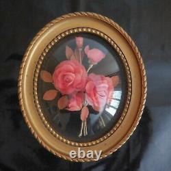Cadre miniature médaillon roses fait main vintage XIXe Belle époque France N4381