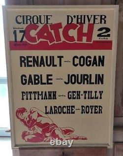 Cadre peinture cirque d'Hiver combat de catch vintage 1950