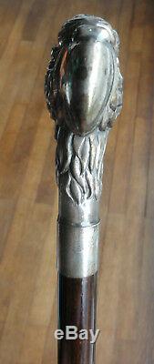 Canne de Marche Argent Art Nouveau. Vintage Sterling Silver Walking Stick