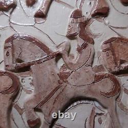 Carré céramique faïence poterie art vintage fait main cheval cavalier N8879