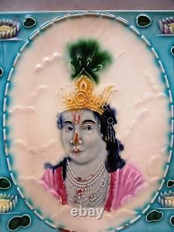 Carreau Lord Krishna Vintage Céramique Porcelaine Art Nouveau Objets Majolique