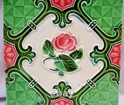 Carreau Majolique Japon Vintage Art Nouveau Fleur Rose Porcelaine Objets #264