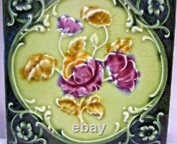 Carreau Majolique Rose Violet Art Nouveau Angleterre Porcelaine Vintage Objets #