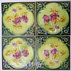 Carreau Majolique Vintage Angleterre Art Nouveau Porcelaine Rose Violet 4 De #10