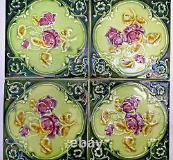Carreau Majolique Vintage Angleterre Art Nouveau Porcelaine Rose Violet 4 De #13