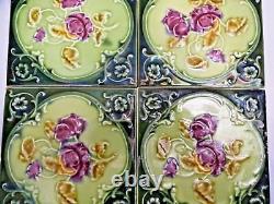 Carreau Majolique Vintage Angleterre Art Nouveau Porcelaine Rose Violet 4 De #13