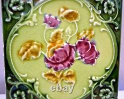 Carreau Porcelaine Majolique Art Nouveau Mauve Fleur Vintage Angleterre