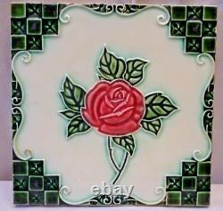 Carreau Rose Rouge Majolique Japon Dk Vintage Art Nouveau Porcelaine Objets #241