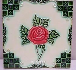 Carreau Rose Rouge Majolique Japon Dk Vintage Art Nouveau Porcelaine Objets #241