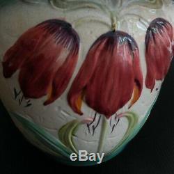 Céramique faïence barbotine tulipe cache-pot récipient vintage art nouveau N5914