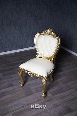 Chaise Baroque Antique or Massif Coussin Blanc Style Chippendale Art Vintage