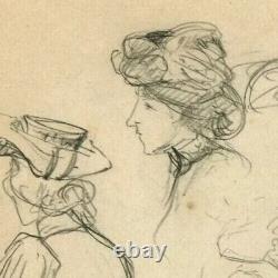 Dessin au Crayon Vintage Femme Originale, Académique Art Nouveau