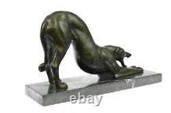 Élégant Art Déco Vintage Bronze Chien Lévrier Course Cheval Sculpture Statue